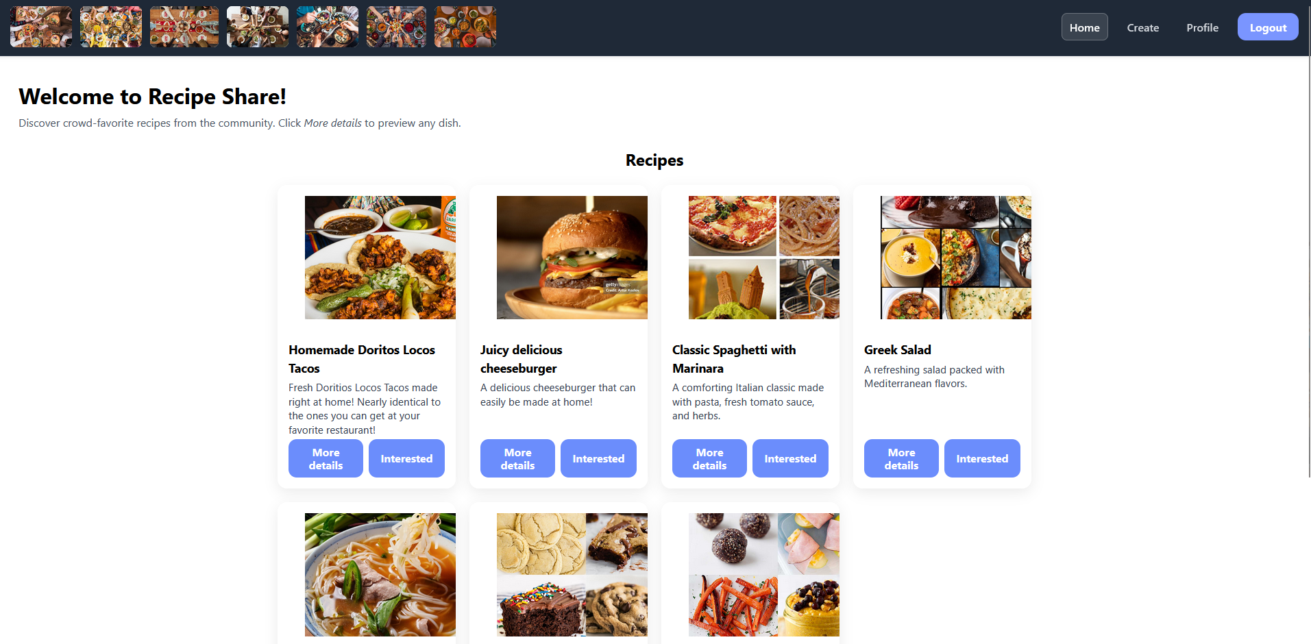 Screenshot of the Recipe Sharing Hub app
